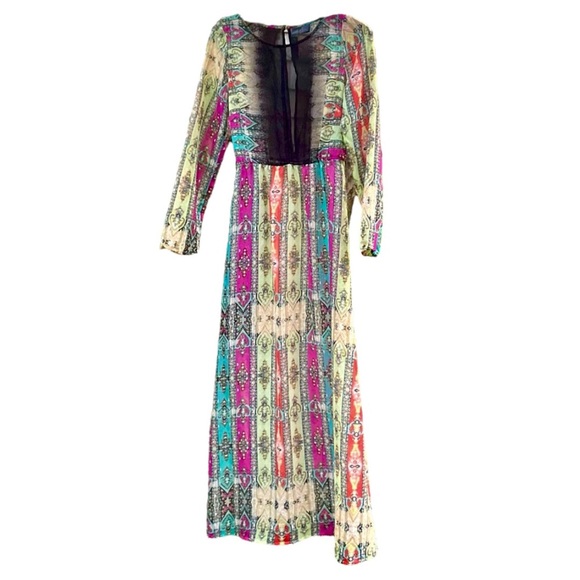 Anthropology Petticoat Alley. Long, Sheer Multi Color Bohemian Dress. Small - Picture 2 of 9